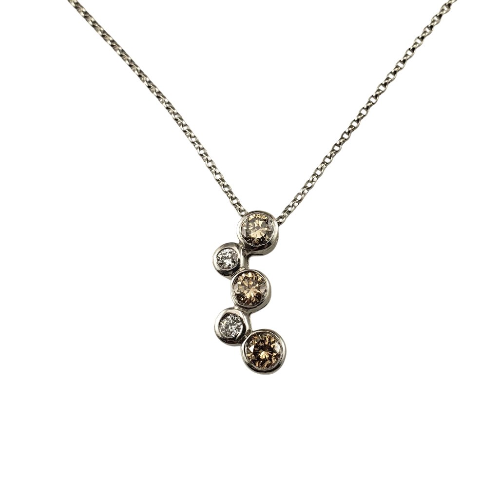 14k White Gold Champagne And White Diamond Pendant Necklace #22924